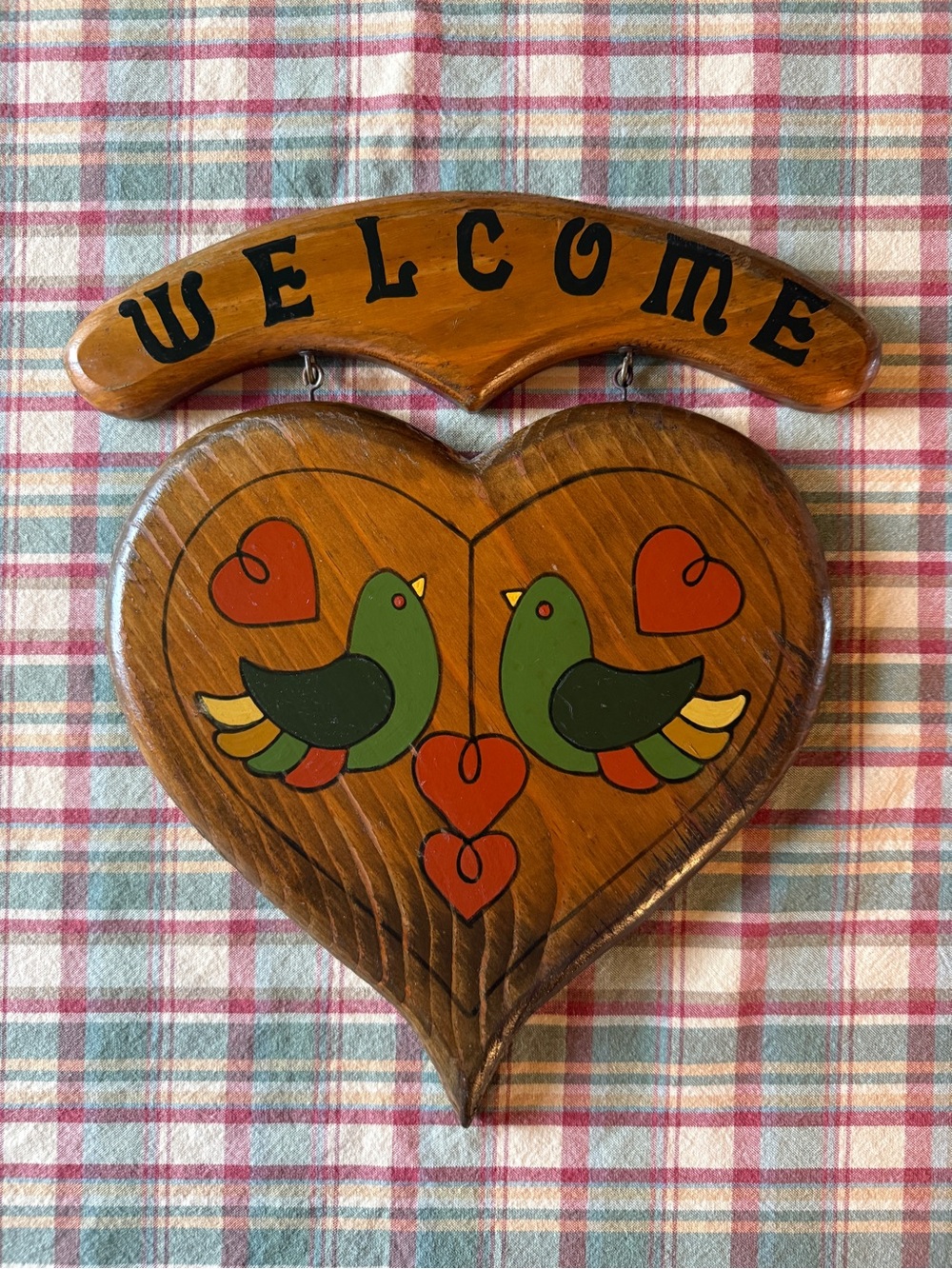 Vintage Welcome Heart Wall Plaque with Birds - Rustic Wooden Home Wall Decor